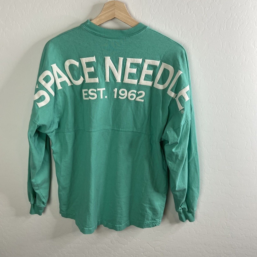Spirit Jersey‎ Mens Sz XS Crew Neck pullover teal green long sleeve Space Needle